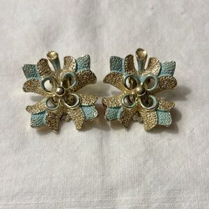 Elegant Gold and Blue Floral Earrings